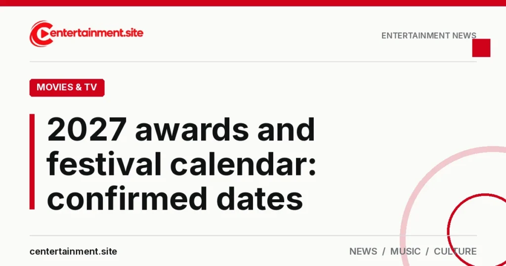 Share card reading "2027 awards and festival calendar: confirmed dates" in the Movies & TV section of centertainment.site