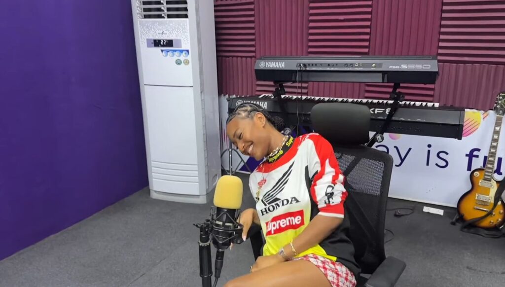 Ayra Starr during a radio interview at Ultima Studios in Lekki, Lagos