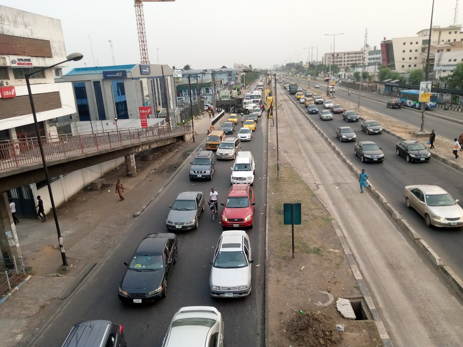 Traffic on a busy road at Maryland, Lagos
