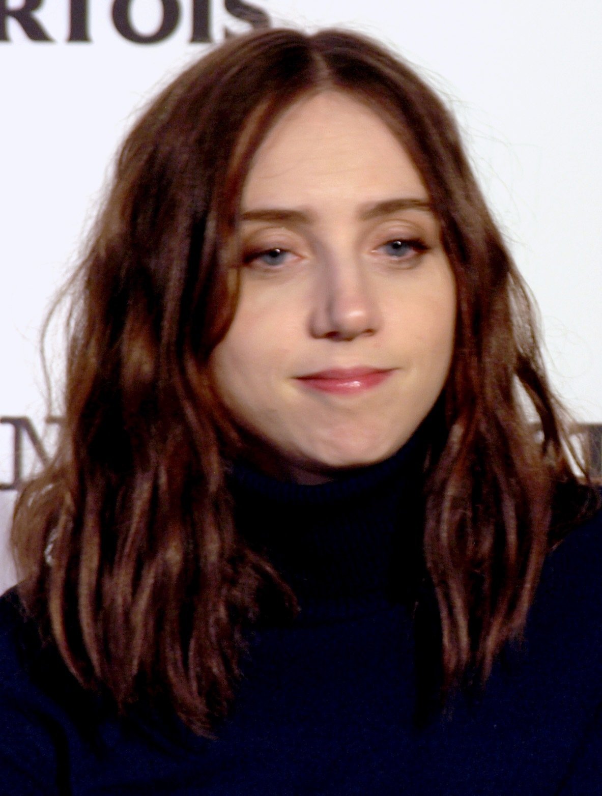 Zoe Kazan with long auburn hair at a festival panel