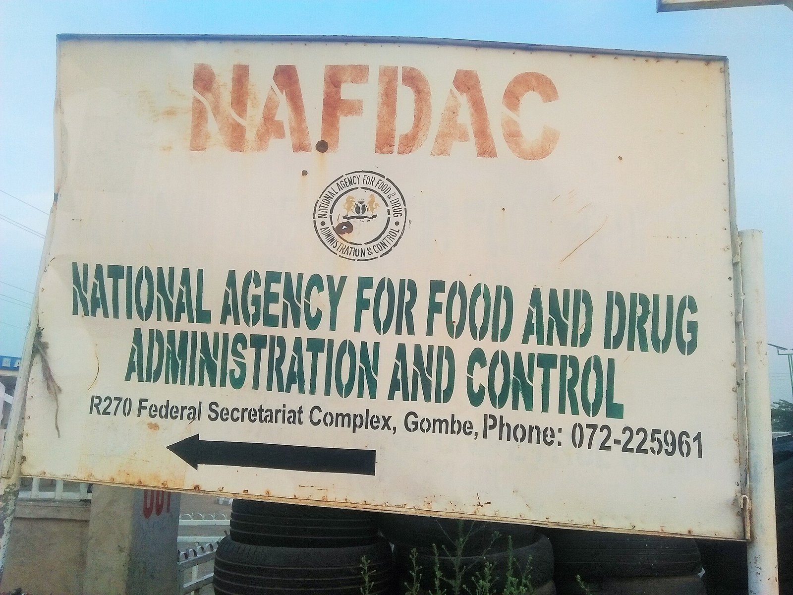 A NAFDAC signboard outside the agency’s office in Gombe