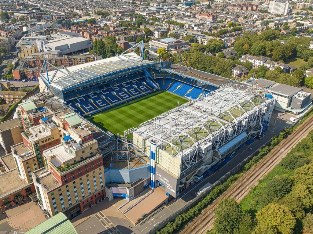 The exterior of Stamford Bridge stadium in west London
