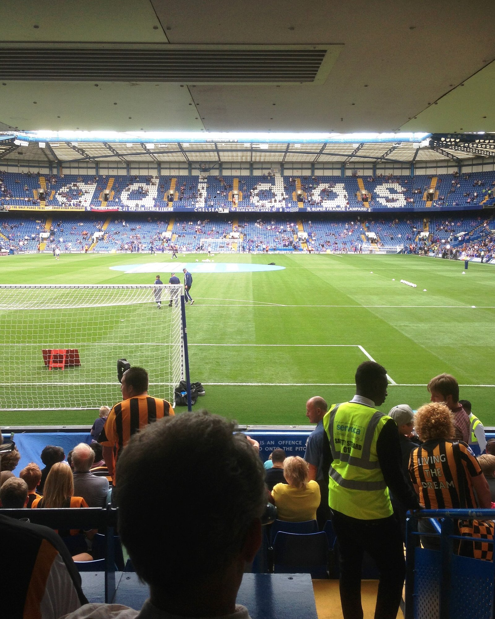 A view across the pitch at Stamford Bridge from the Shed End