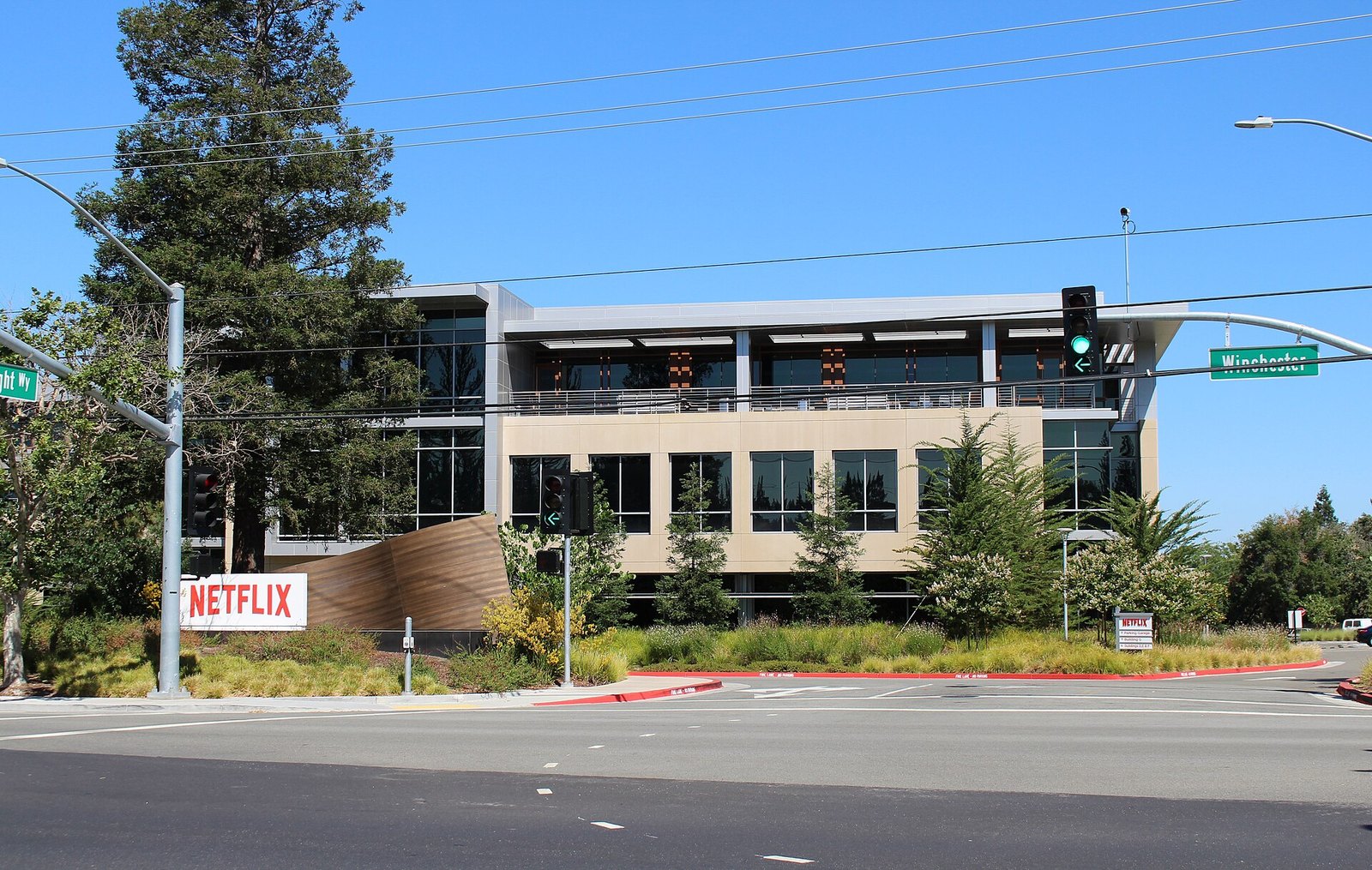 A modern office building on the Netflix campus in Los Gatos