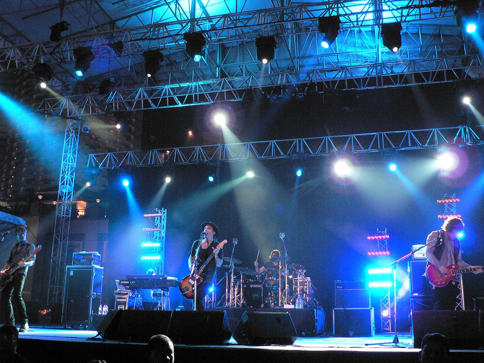 A band performing on the Padang concert stage at the Singapore Grand Prix