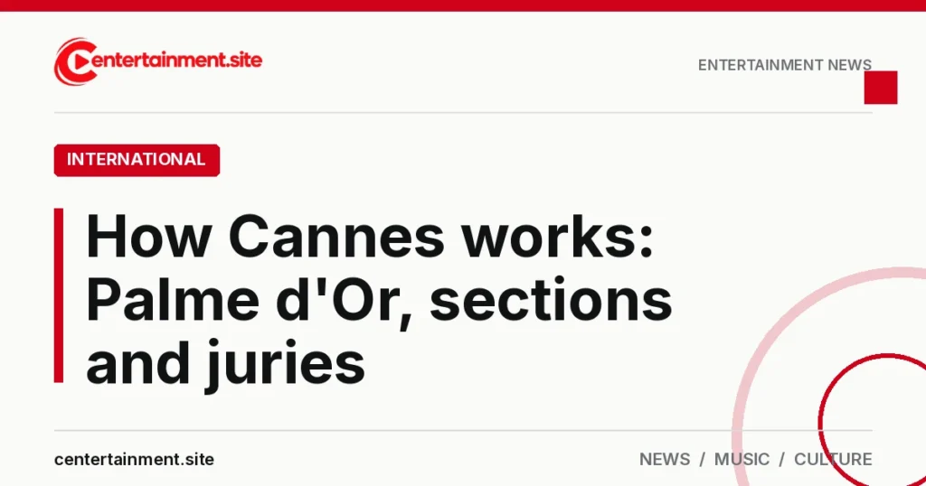 Share card reading "How Cannes works: Palme d'Or, sections and juries" in the International section of centertainment.site