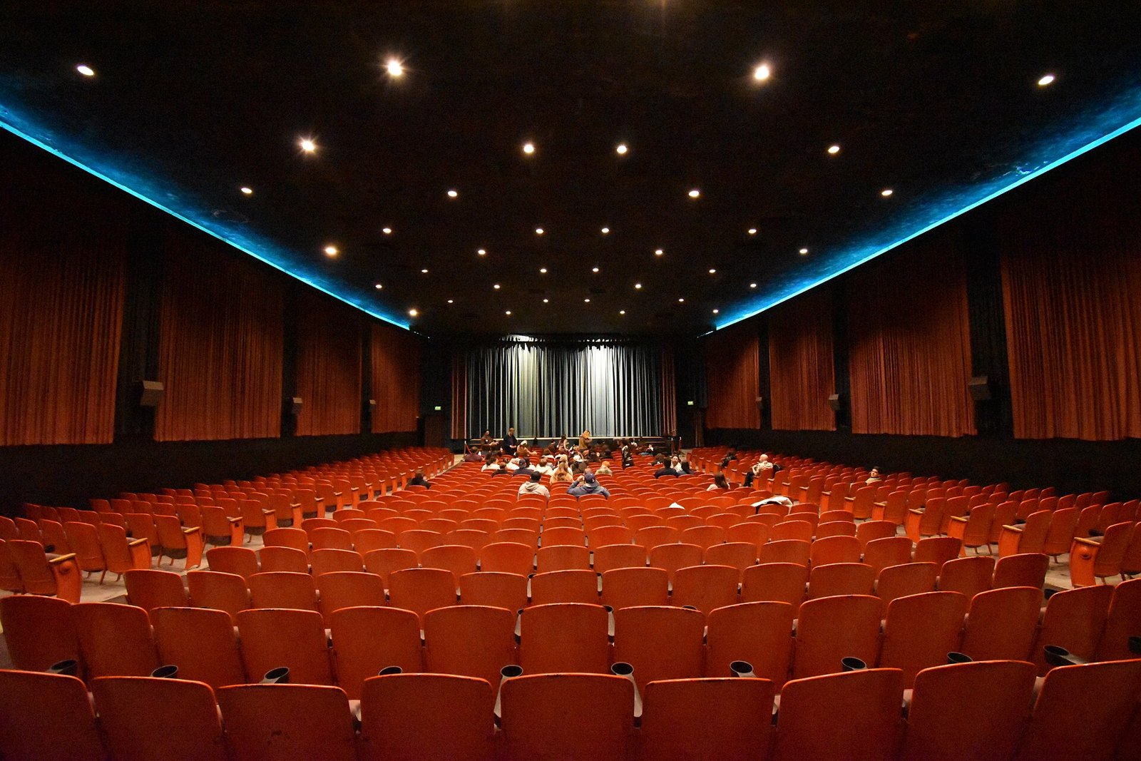 Empty cinema screen and seats at the Gardena Cinema in California